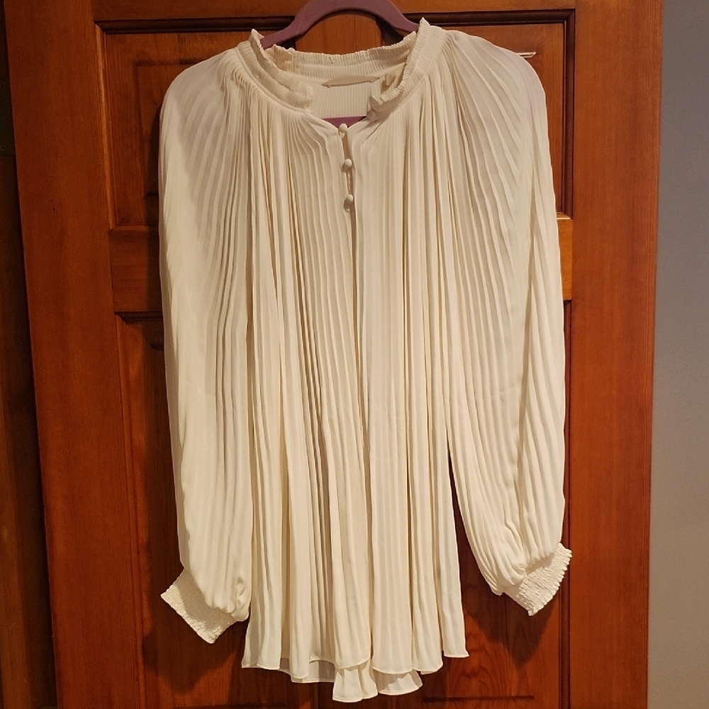Soft Surroundings Cream Pleated Long Sleeve Blouse
